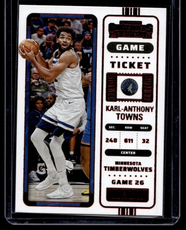 2022 Panini Contenders Minnesota Timberwolves #20 Karl-Anthony Towns Red Game Ti