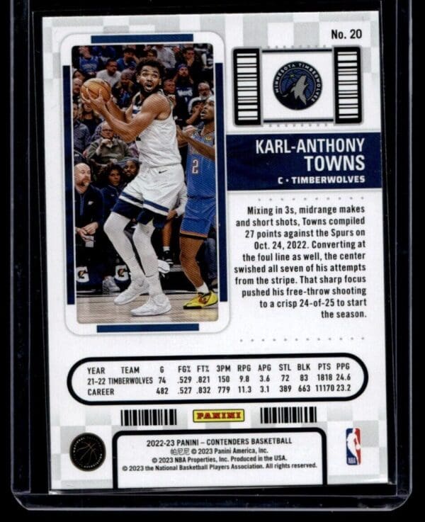 2022 Panini Contenders Minnesota Timberwolves #20 Karl-Anthony Towns Red Game Ti