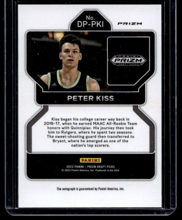 2022 Panini Prizm Draft Picks  #DP-PKI Peter Kiss RC Rookie Autographed