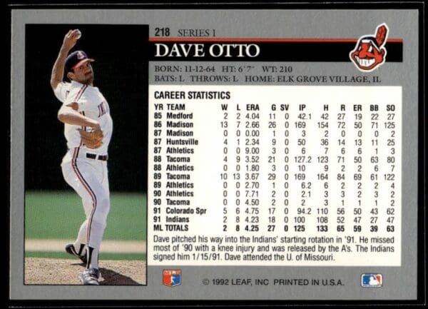 1992 Leaf Cleveland Indians #218 Dave Otto