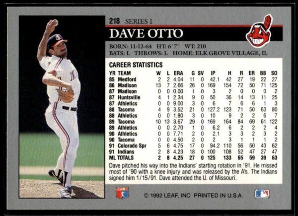 1992 Leaf Cleveland Indians #218 Dave Otto