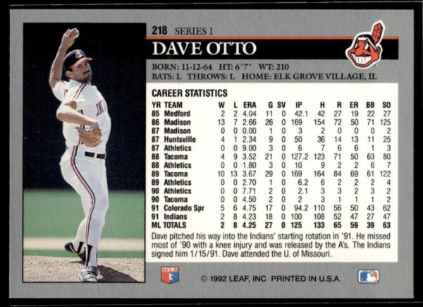 1992 Leaf Cleveland Indians #218 Dave Otto