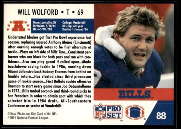 1991 Pro Set Buffalo Bills #88 Will Wolford