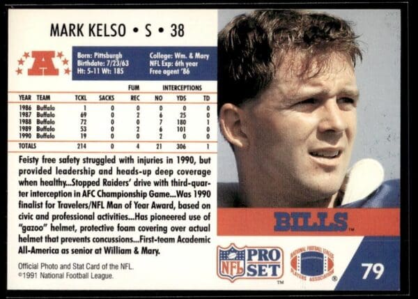 1991 Pro Set Buffalo Bills #79 Mark Kelso