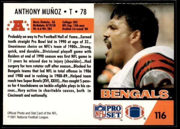 1991 Pro Set Cincinnati Bengals #116 Anthony Munoz