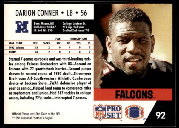 1991 Pro Set Atlanta Falcons #2 Darion Conner