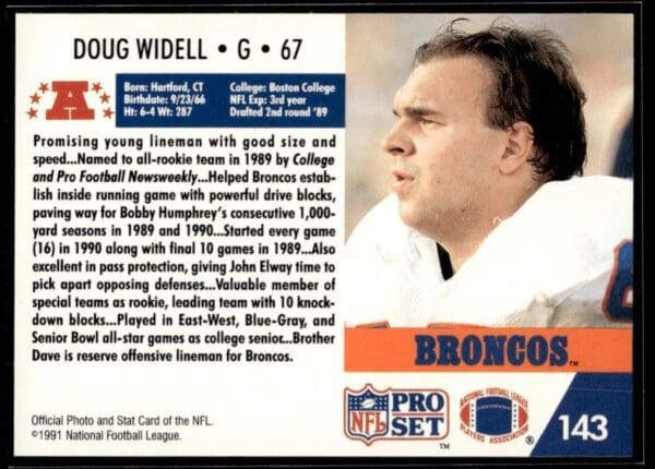 1991 Pro Set Denver Broncos #143 Doug Widell