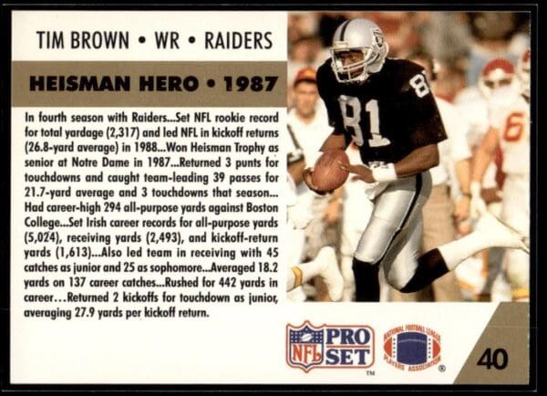 _10 1991 Pro Set Los Angeles Raiders #40 Tim Brown