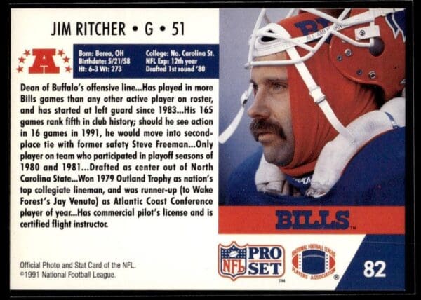 _10 1991 Pro Set Buffalo Bills #82 Jim Ritcher