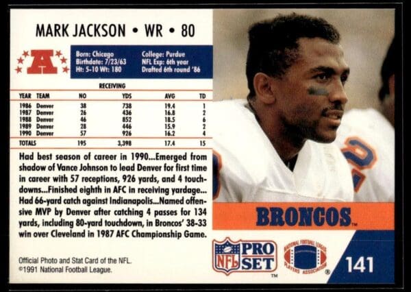_10 1991 Pro Set Denver Broncos #141 Mark Jackson