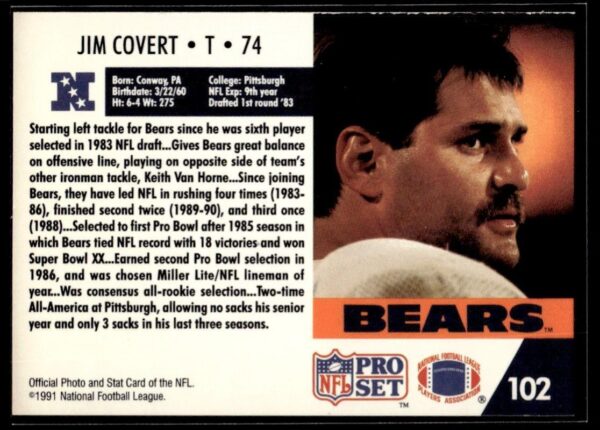 1991 Pro Set Chicago Bears #102 Jim Covert