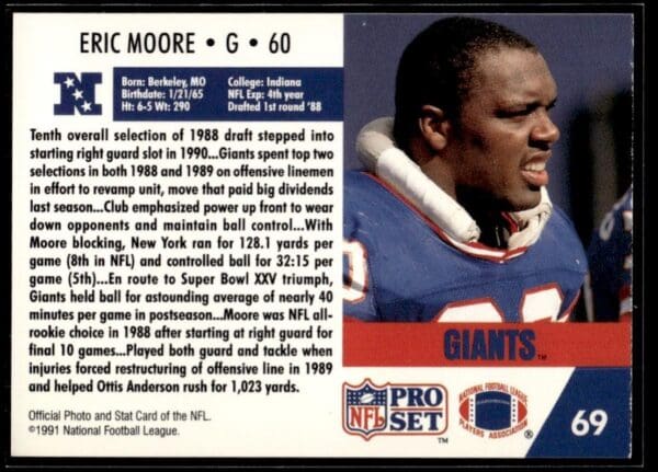 _10 1991 Pro Set New York Giants #69 Eric Moore