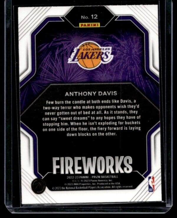 2022 Panini Prizm Fireworks Los Angeles Lakers #12 Anthony Davis