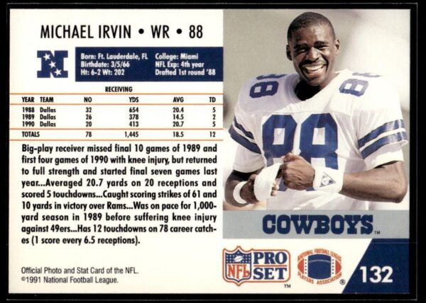 1991 Pro Set Dallas Cowboys #132 Michael Irvin