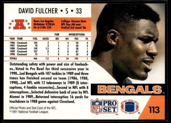 _10 1991 Pro Set Cincinnati Bengals #113 David Fulcher