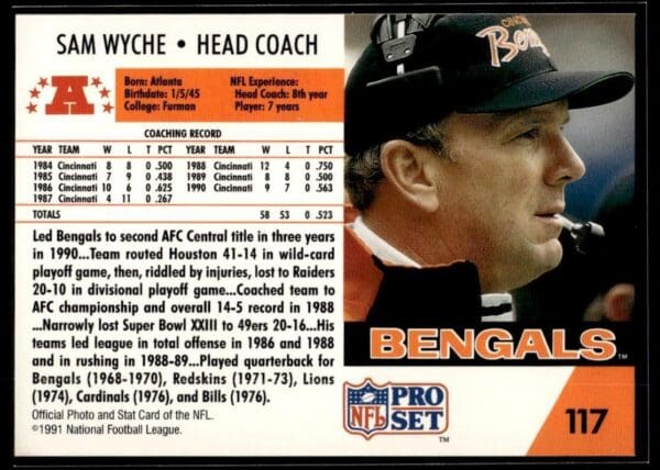 _10 1991 Pro Set Cincinnati Bengals #117 Sam Wyche