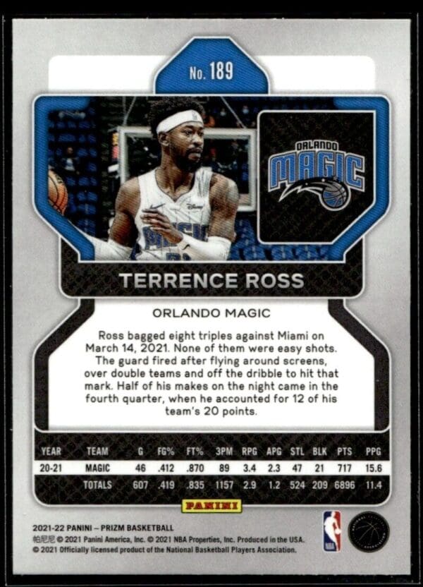 2022 Panini Prizm Orlando Magic #189 Terrence Ross