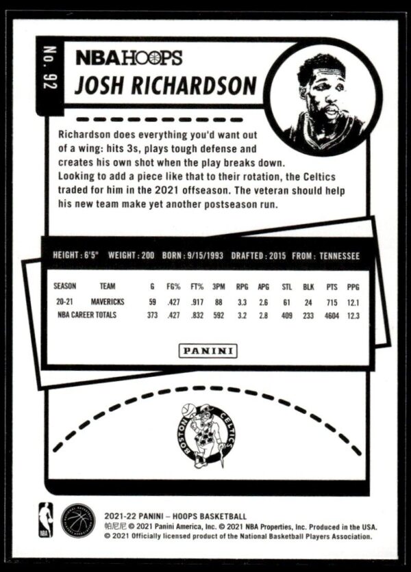 2021 NBA Hoops Winter Edition Boston Celtics #92 Josh Richardson