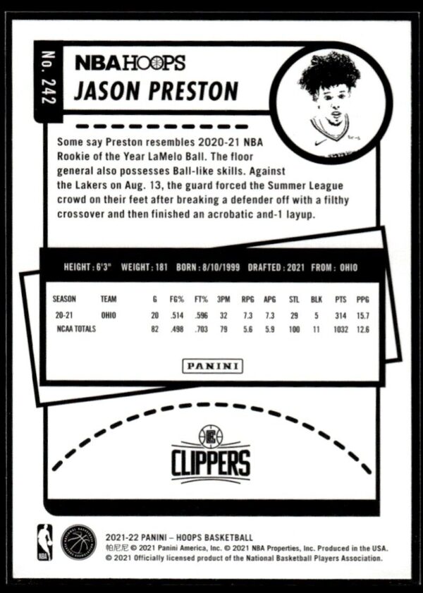 2021 NBA Hoops Winter Edition Los Angeles Clippers #242 Jason Preston RC Rookie