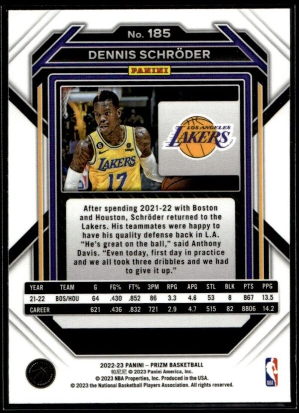 2022 Panini Prizm Los Angeles Lakers #185 Dennis Schroder