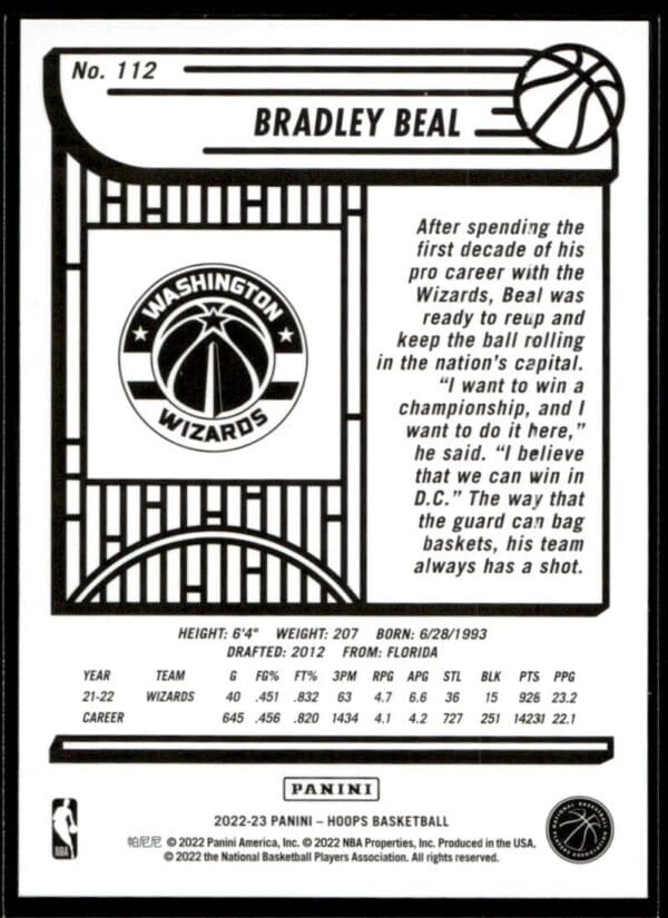 2022 Hoops Washington Wizards #112 Bradley Beal /99