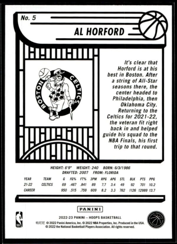 2022 Hoops Boston Celtics #5 Al Horford