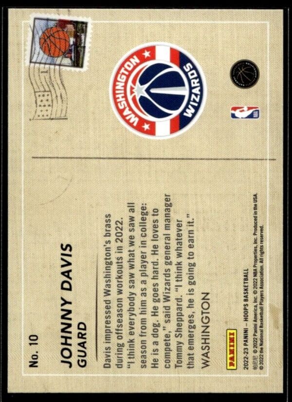 2022 Hoops Rookie Greetings Washington Wizards #10 Johnny Davis RC Rookie