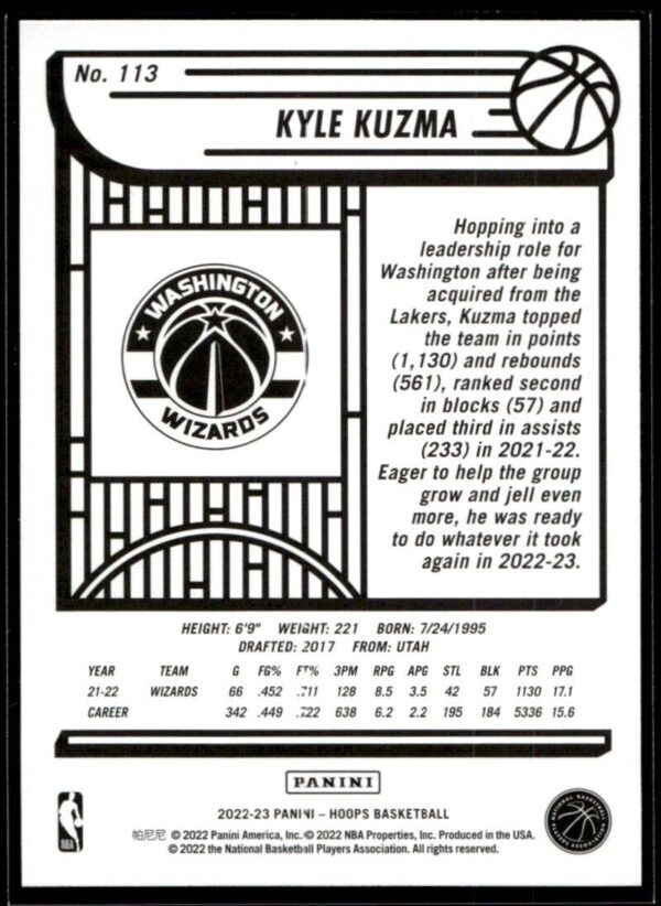 2022 Hoops Washington Wizards #113 Kyle Kuzma