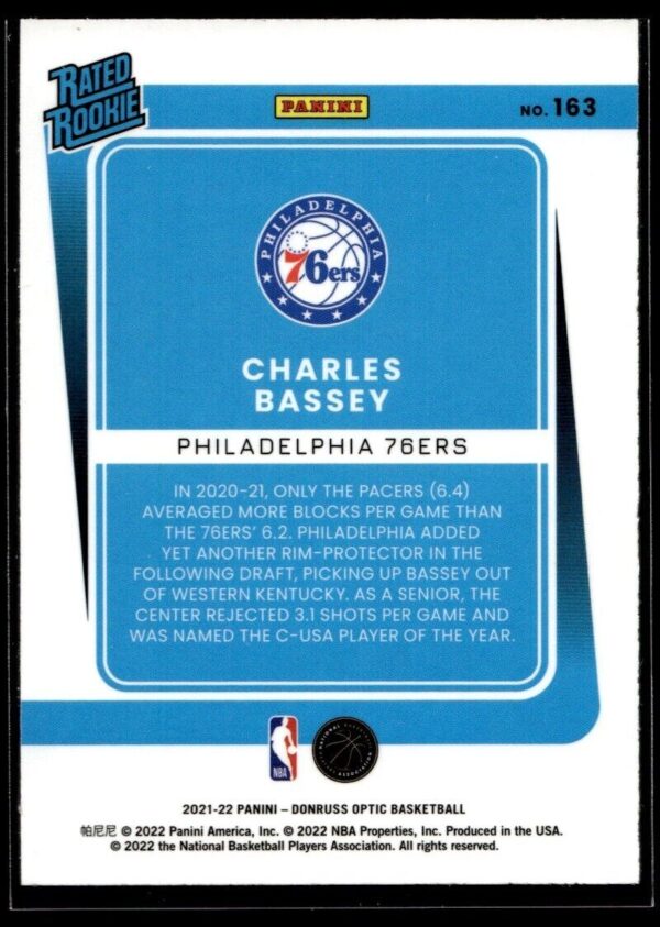 _10 2021 Donruss Optic Philadelphia 76ers #163 Charles Bassey RC Rookie