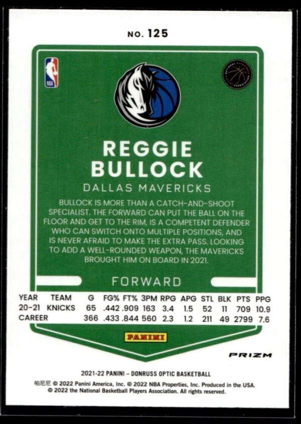 2021 Donruss Optic Dallas Mavericks #125 Reggie Bullock Holo