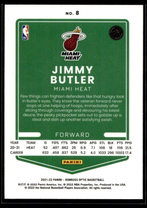2021 Donruss Optic Miami Heat #8 Jimmy Butler