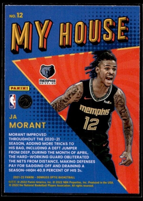 _10 2021 Donruss Optic My House Memphis Grizzlies #12 Ja Morant