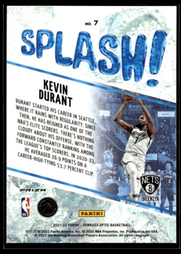 2021 Donruss Splash Brooklyn Nets #7 Kevin Durant Purple Holo