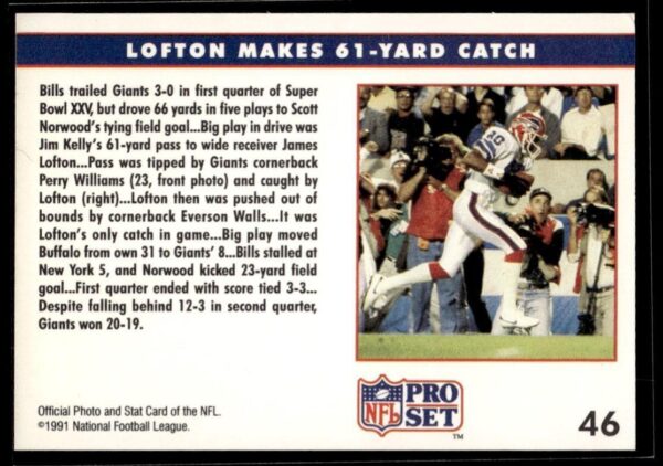 1991 Pro Set Buffalo Bills #46B James Lofton