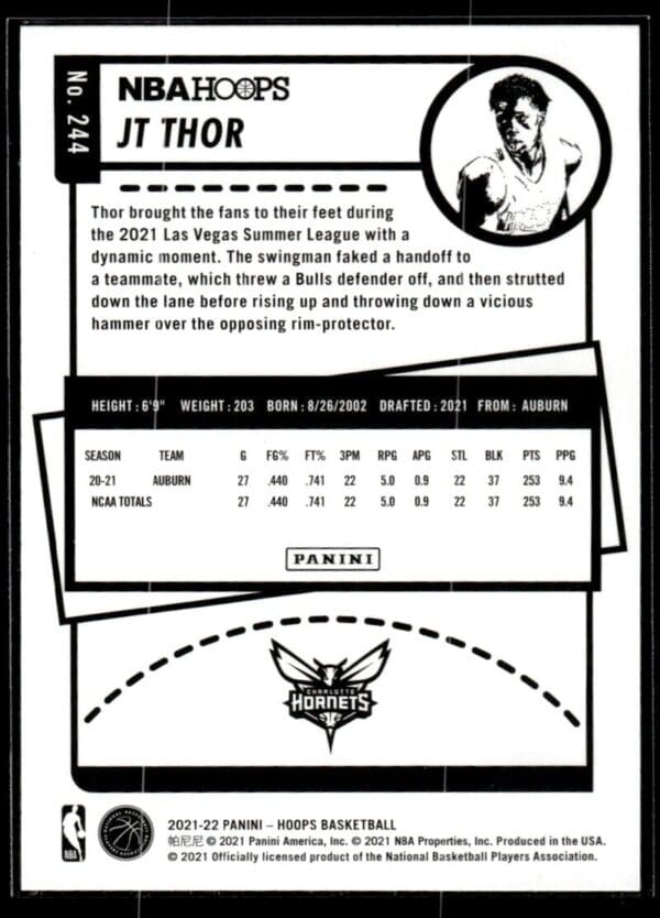 2021 NBA Hoops Charlotte Hornets #244 JT Thor RC Rookie