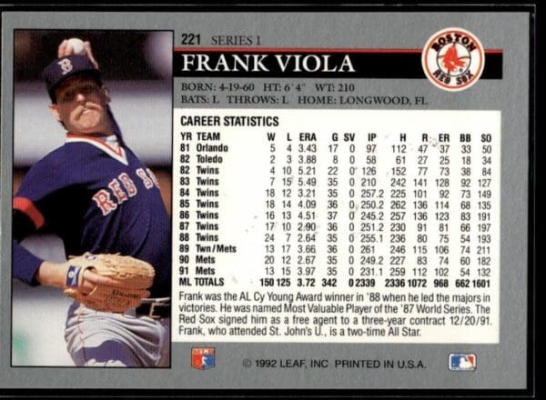 _10 1992 Leaf Boston Red Sox #221 Frank Viola