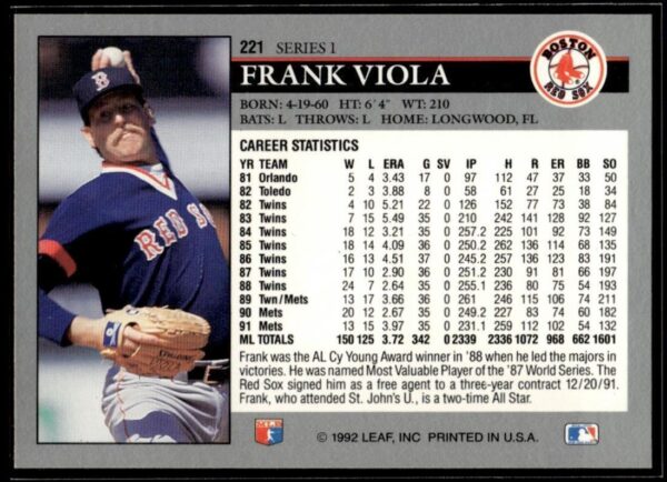1992 Leaf Boston Red Sox #221 Frank Viola