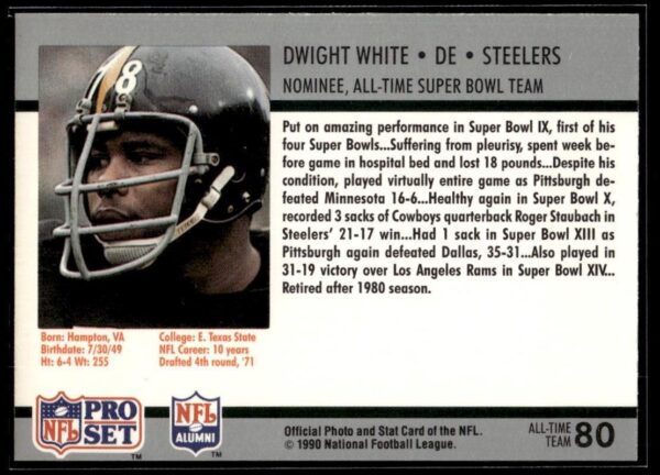 _10 1990 Pro Set Super Bowl 160 Pittsburgh Steelers #80 Dwight White