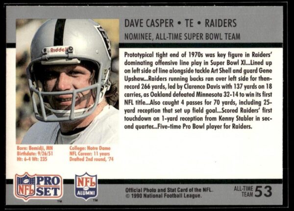 _10 1990 Pro Set Super Bowl 160 Oakland Raiders #53 Dave Casper