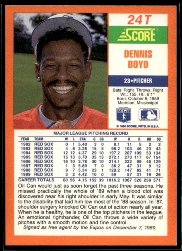 1990 Score Rookie & Traded Montreal Expos #24T Dennis Boyd