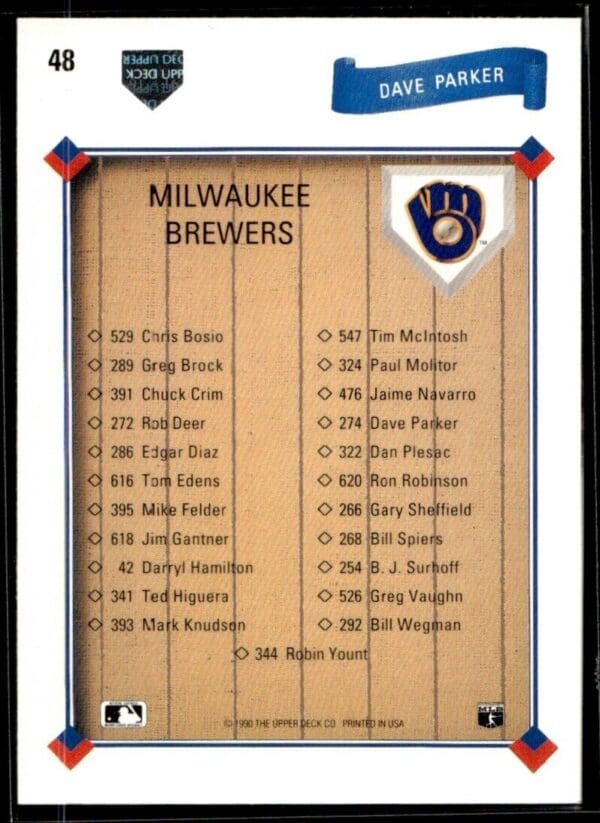 _10 1991 Upper Deck Team Logo Holograms Milwaukee Brewers #48 Dave Parker