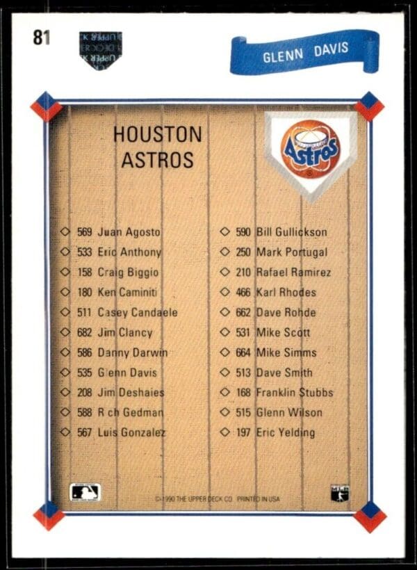 1991 Upper Deck Team Logo Holograms Houston Astros #81 Glenn Davis