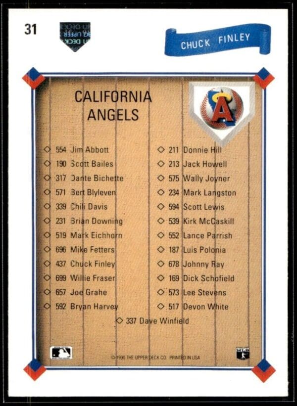 1991 Upper Deck Team Logo Holograms California Angels #31 Chuck Finley
