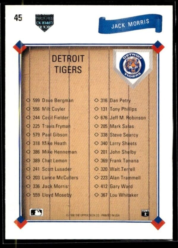 1991 Upper Deck Team Logo Holograms Detroit Tigers #45 Jack Morris