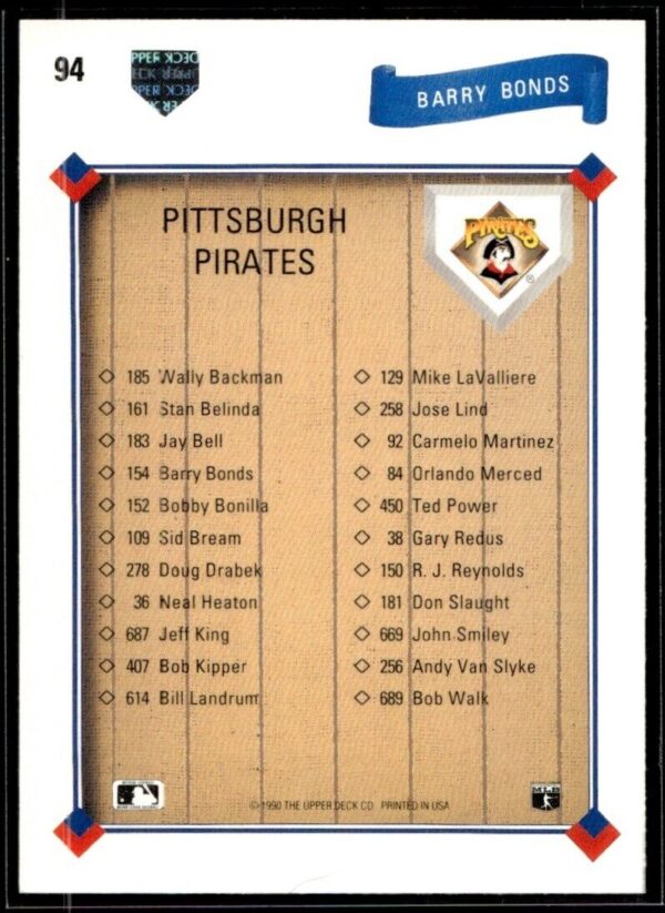 1991 Upper Deck Team Logo Holograms Pittsburgh Pirates #94 Barry Bonds