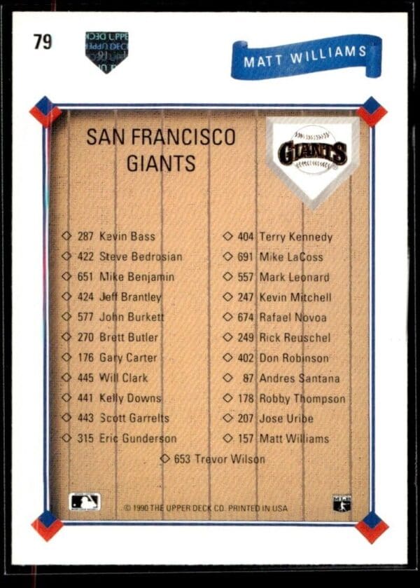 1991 Upper Deck Team Logo Holograms San Francisco Giants #79 Matt Williams