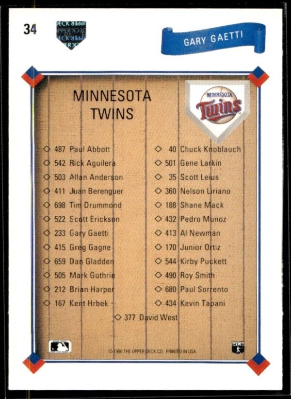 1991 Upper Deck Team Logo Holograms Minnesota Twins #34 Gary Gaetti