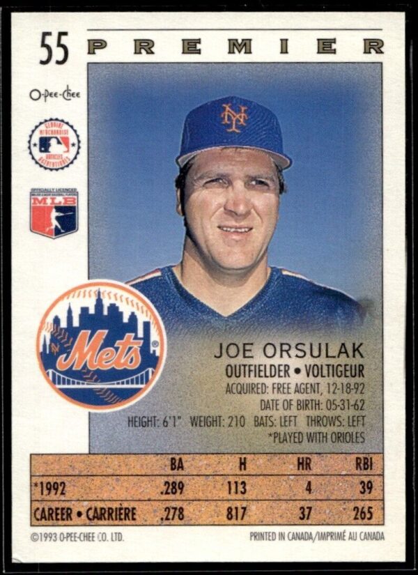 1993 O-Pee-Chee Premier New York Mets #55 Joe Orsulak