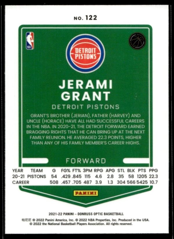 2021 Donruss Optic Detroit Pistons #122 Jerami Grant