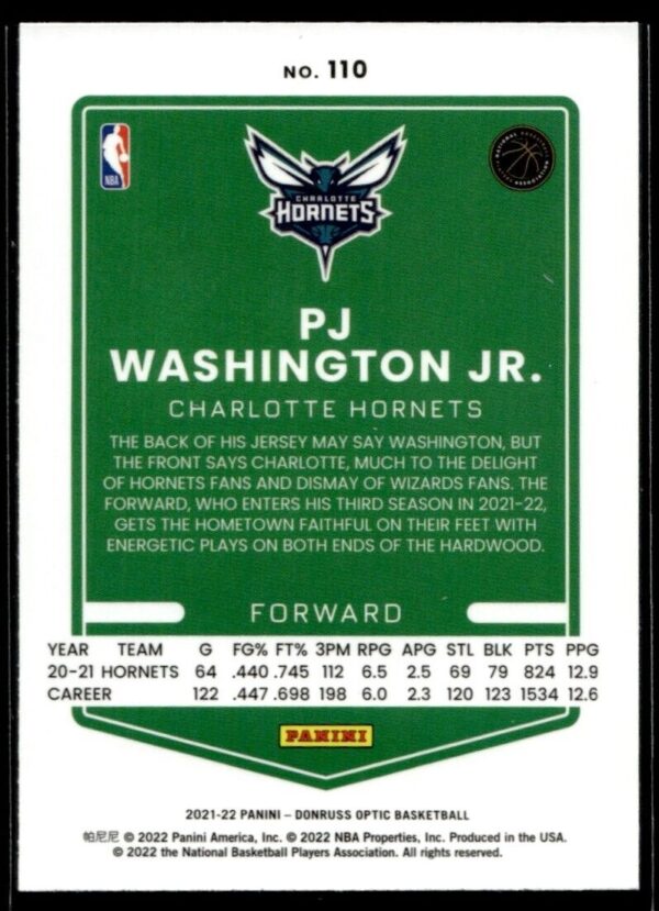 2021 Donruss Optic Charlotte Hornets #110 PJ Washington Jr.